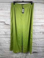 Nasty Gal Pants Womens 16 Green Satin Wide Leg Dress Trousers Plus High Rise