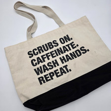 Borsa personalizzata in tela Nurse 4 Things - scrub on, caffinare, lavarsi le mani, ripetere