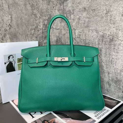 AUTH Hermes Birkin35 Vert VertigoTogo Leather Palladium Hardware Handbag rare