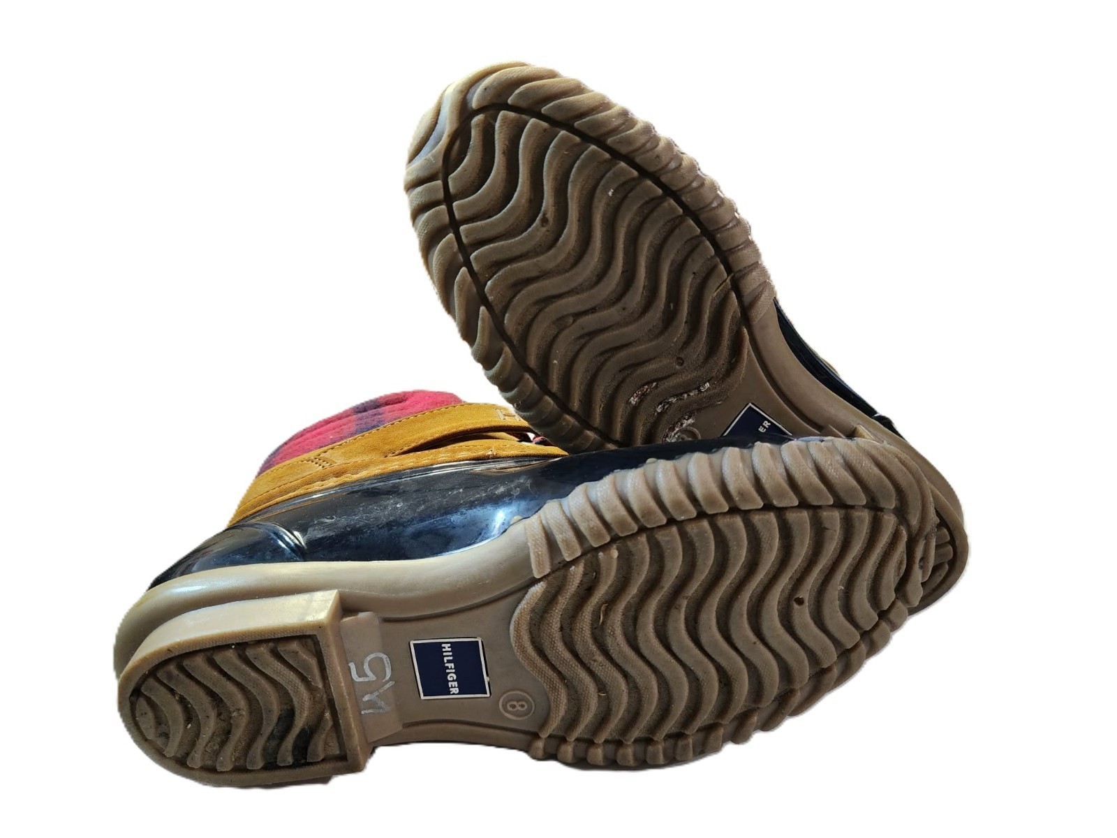 Women's Tommy Hilfiger Leather & Rubber Boots Rain Duck Lined Mid Calf Blue S8m thumbnail 3