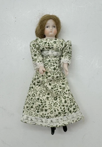 Vintage 1:12 Miniature Bisque Victorian Woman Mom Doll Blonde 6.75" Artist Made