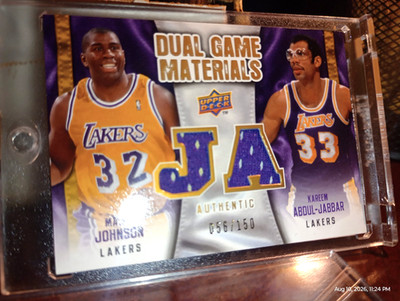 2009-10 Upper Deck GOLD Magic Johnson Kareem Dual Game Worn Jersey Card #d Relic