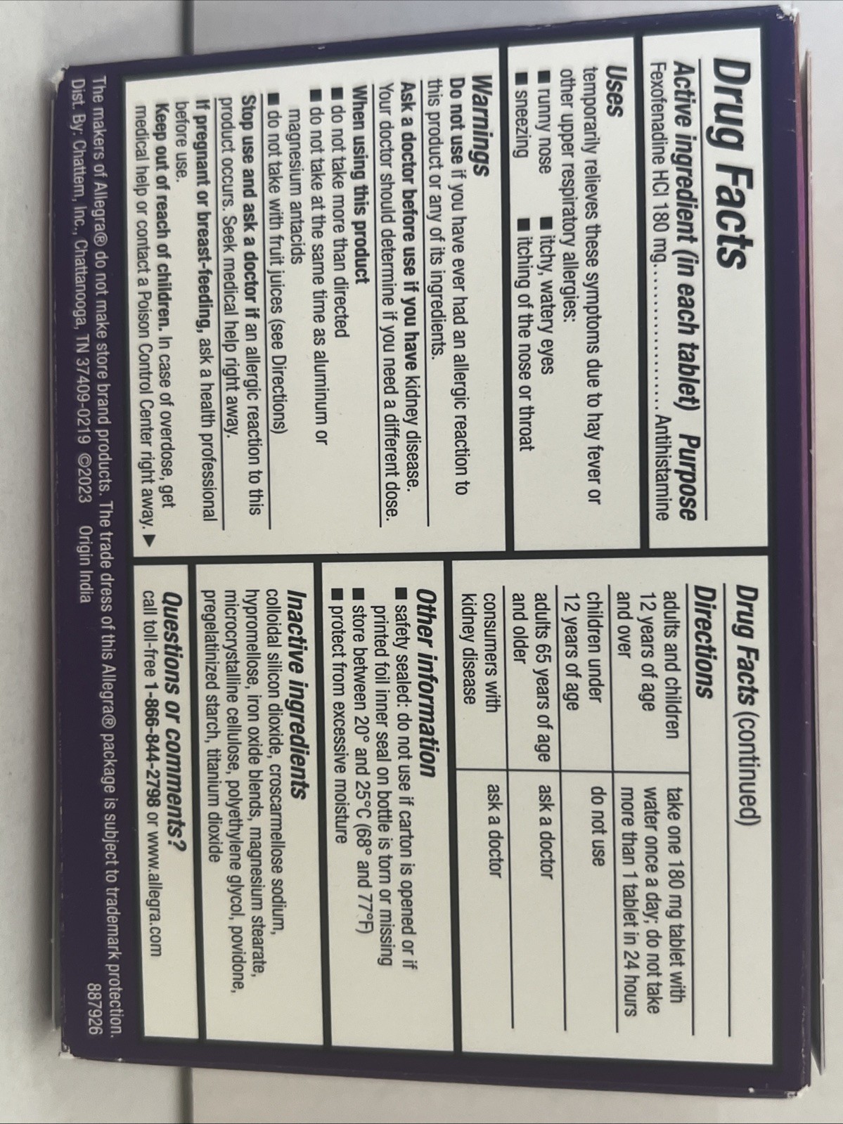 Allegra 24Hr Allergy Relief Tablets 180mg - 40ct. - Non-Drowsy Exp. 08/2026 FS