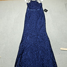 Lulus Zenith Lace Mermaid Maxi Dress Womens M Navy Blue Halter Neck Lined NWT