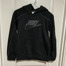 Nike Hoodie Boys Medium Black Pullover Swoosh Logo Kangaroo Pocket DR9176  010
