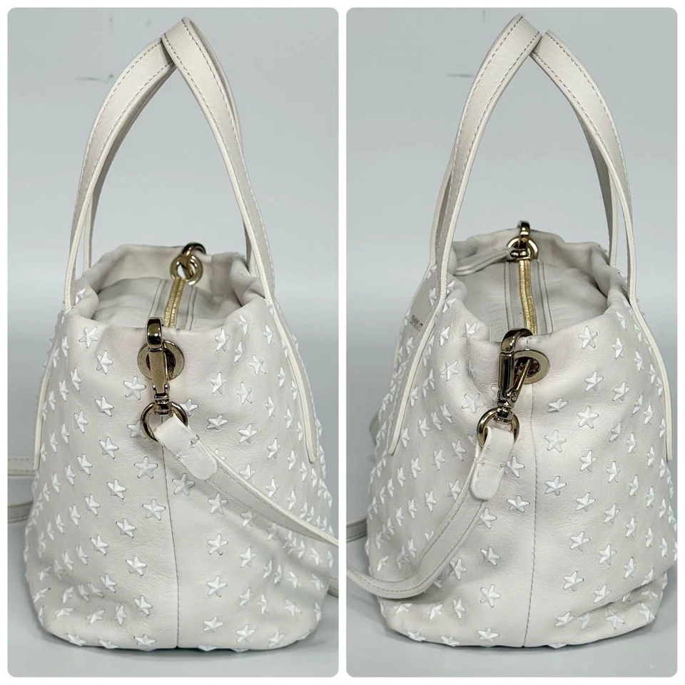 JIMMY CHOO Mini 2way Tote Shoulder Bag White Leather Studs with Strap - Image 4 of 4