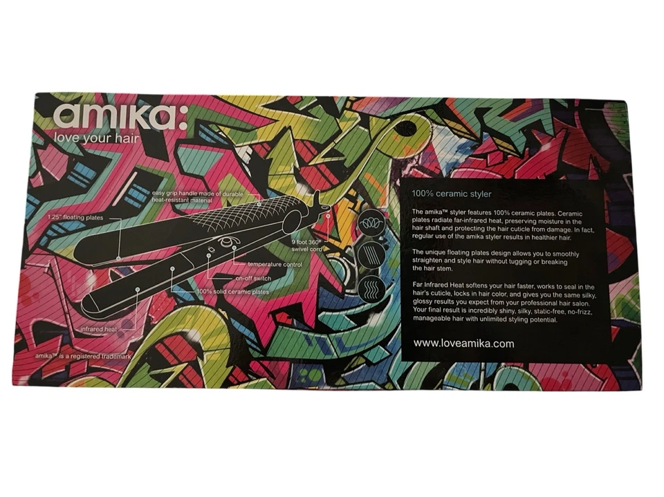 Amika Ceramic Flat Iron Styler Graffiti Edition New w/ Box, up to 450 Degrees - Image 2 of 4