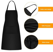 Chef Apron Kitchen Pocket Cooking Catering Butcher Unisex Gowns Black  uk