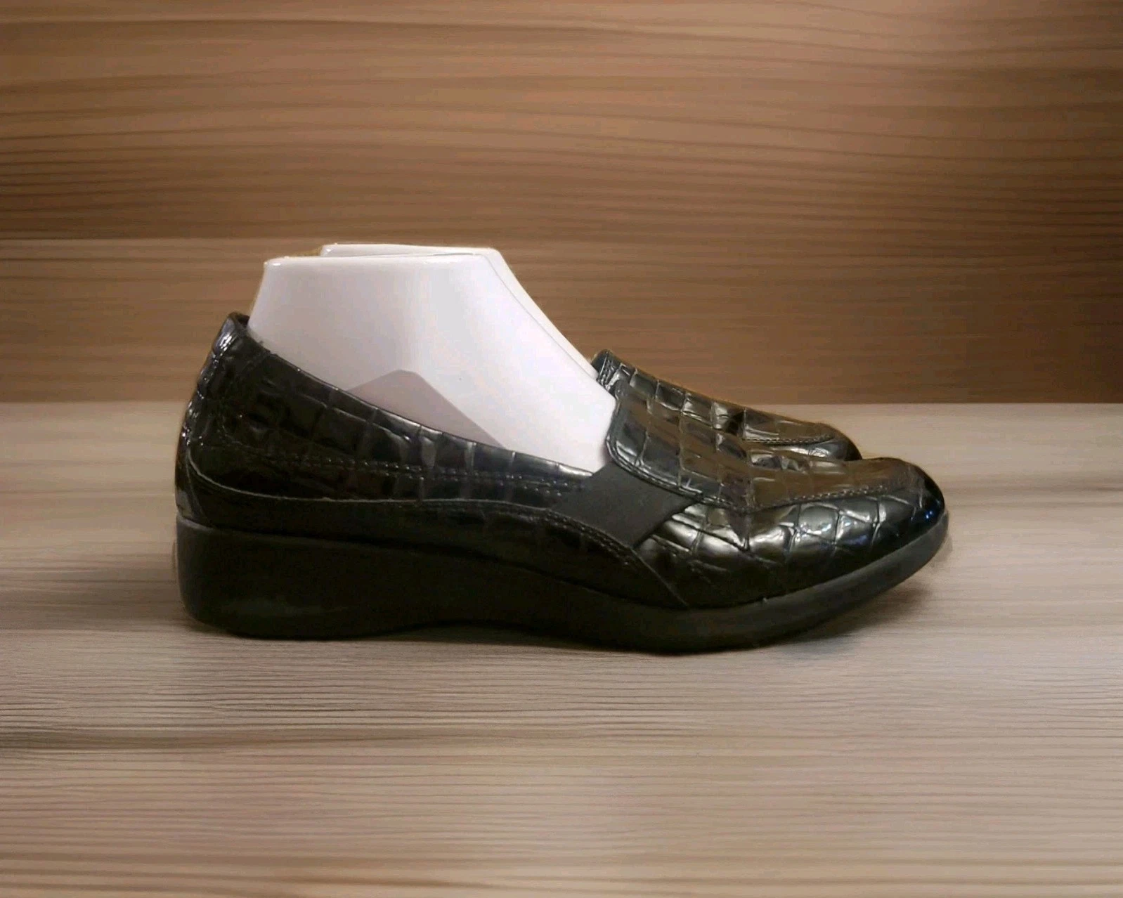 Mocassini donna Clarks slip on stampa croc zeppa taglia 9 5 neri