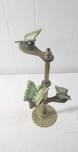Vtg Allied Brass Butterfly 3 Clip Stand Note Recipe Holder Green MCM Whimsical