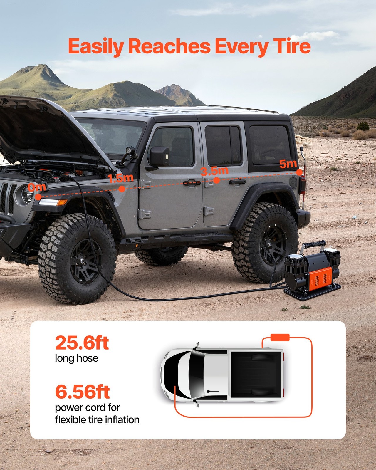 VEVOR Dual-Cylinder Heavy Duty Air Compressor, 10.6CFM Portable Tire Inflator, 1