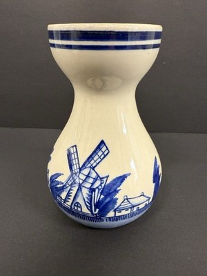 Vintage Bulb Planter Vase Dutch Windmill  6'' Delft Blue Holland