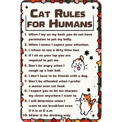 Funny Cat Rules Tin Metal Signs Home Décor 8x12: Rustic Pet Humor Wall Decor