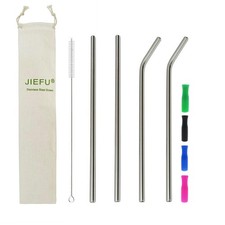 Stainless Steel Straws, 4pcs 12" Ultra Long 0.3" Wide Reusable Metal Drinking...