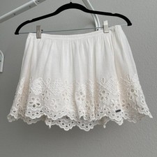 Abercrombie Kids White Floral Eyelet Pull On Scalloped Summer Skirt Size Large