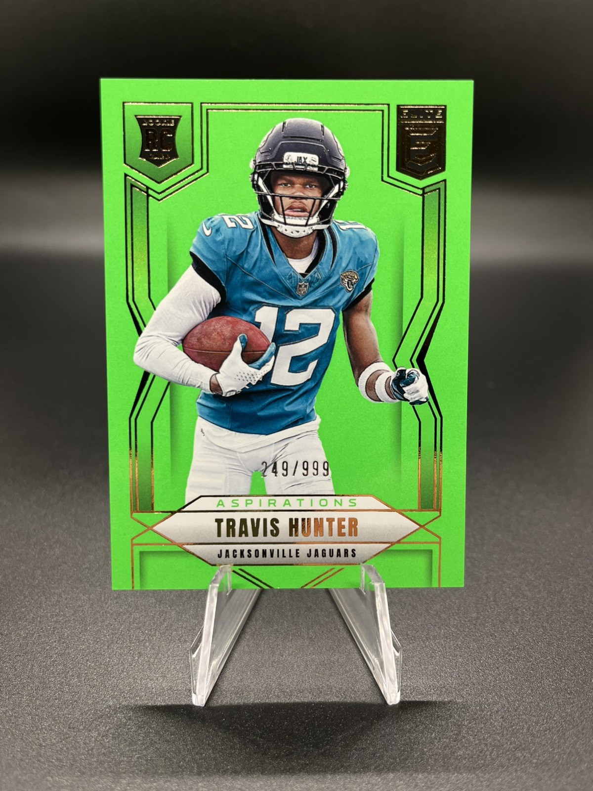 2025 Donruss Elite #114 Travis Hunter Jaguars Rookie Aspirations Lime Green /999