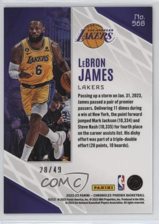 2022-23 Panini Chronicles Phoenix Purple /49 LeBron James #568 - Image 2 of 2
