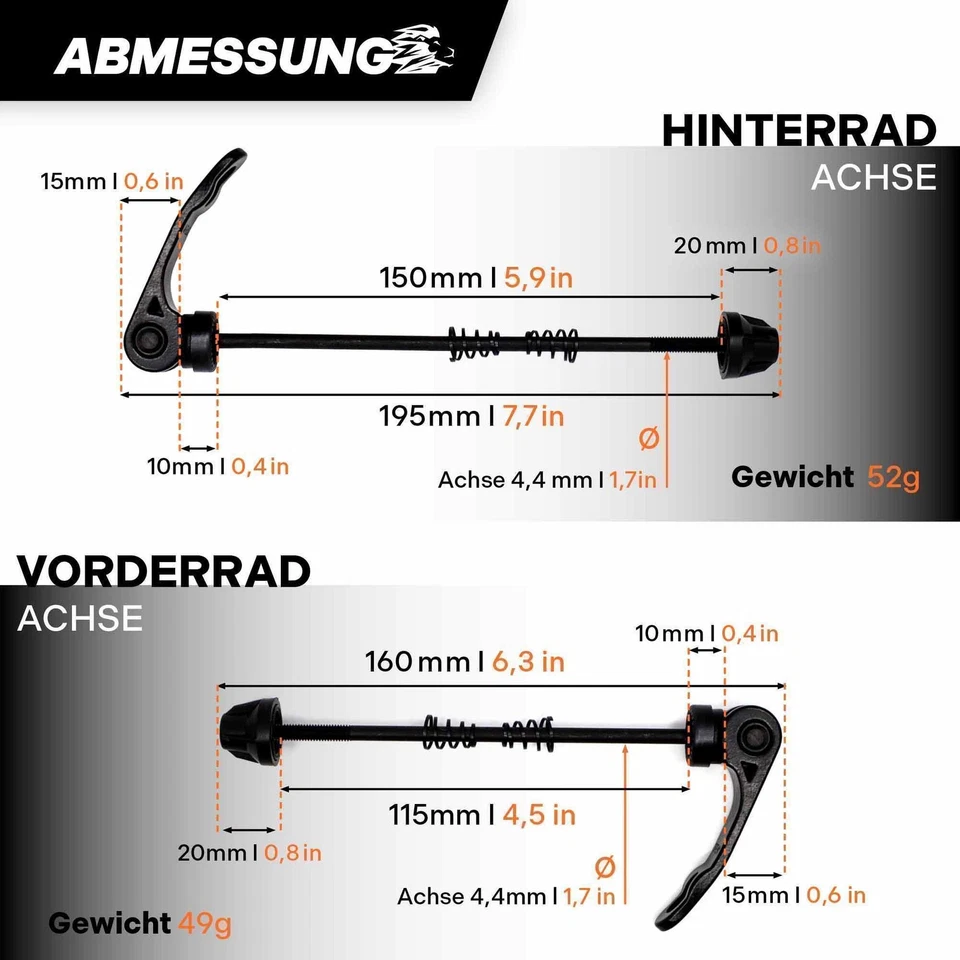 LOEVELOSI Alu Fahrradachse Schnellspanner / Schnellverschluss Steckachse - Bild 2 von 4