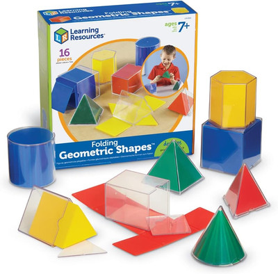 Folding Geometric Shapes - 16 Pieces, Ages 7+ Geometry Accessories, Teacher Aids