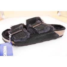Birkenstock Arizona Genuine Shearling Black Slide Sandal Dual-Buckle Size 37 New