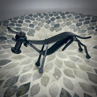 Recycled Metal Animal Bull Figurine Small Black Nut Bolt Nail Folk Primitive Art