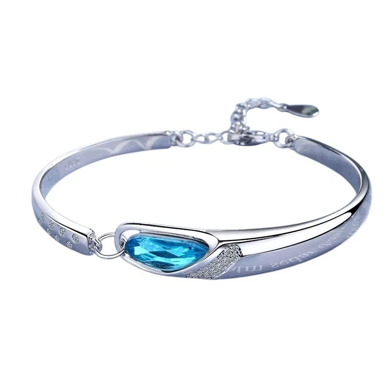 925 silver bracelet cuff blue stone zircoin luxury elegant ladies uk - Image 3 of 4