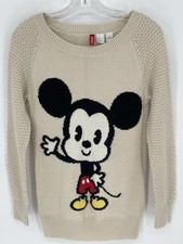 H M Divided Disney Mickey Mouse Knit Sweater Beige Womens Size 2