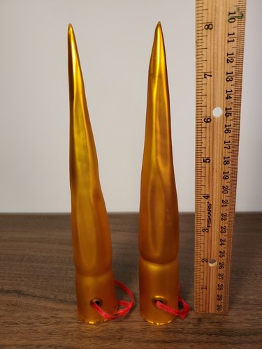 2 Vintage 8" Fluted Cone Spike Golden Rare Glass Christmas Ornaments - Picture 2 of 4