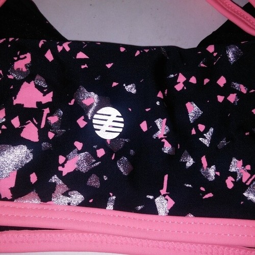 Z by Zella Girls Bikini Top Size 10 Black Pink Cross Back No Padding Wire Free - Picture 5 of 5