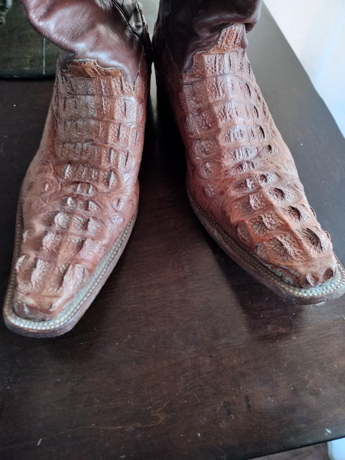 Bone White Crocodile Print Boots Pointed Toe main image 1