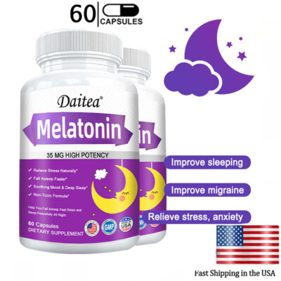 Melatonin 60 Caps- 2 Bottles of Capsules, Sleep Aid - Stress Relief - Relaxation