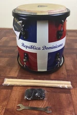 Tambora 11”-Dominican Republic Flag Design. Stick, And Straps Included