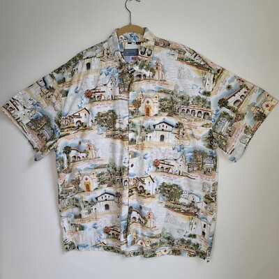 High Seas Trading Co White Button Up California Missions Short Sleeve Shirt 3XL
