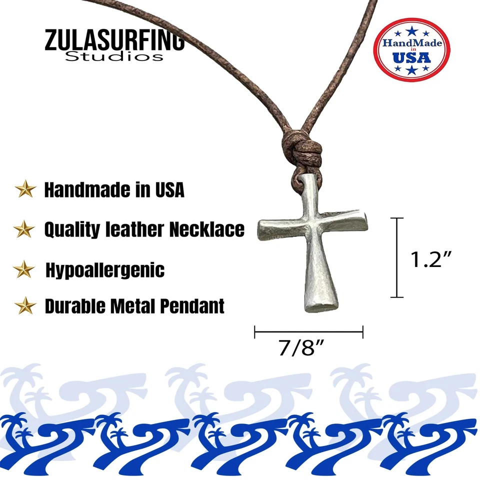 Christian Cross Leather Cord Silver Necklace Jewelry Made By Zulasurfing Studios - Image 3 of 4