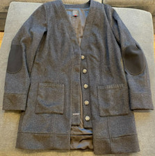 Char-coal Womens Wool Cashmere Coat Without Collar Made In Usa, Black, Large