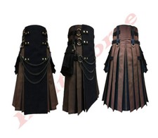 Men's Black Brown 48" Inch Waist size Hybrid Utility Scottish Pleated Kilt.
