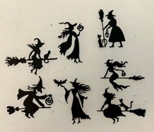 Halloween Die Cuts Seven Witches  3 Sets  Black Cardstock  21 Witch Die Cuts