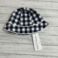 Janie and Jack Infant Bucket Hat Strap Gingham Blue White Size 0-3 Months
