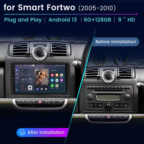 6+128G For Smart Fortwo 451 2005-2010 Carplay Car Radio Stereo GPS SAT NAVI WIFI - Picture 2 of 13