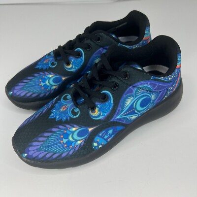 Yes We Vibe Womens Peacock Feather Blue Mesh Sneakers Size 6W