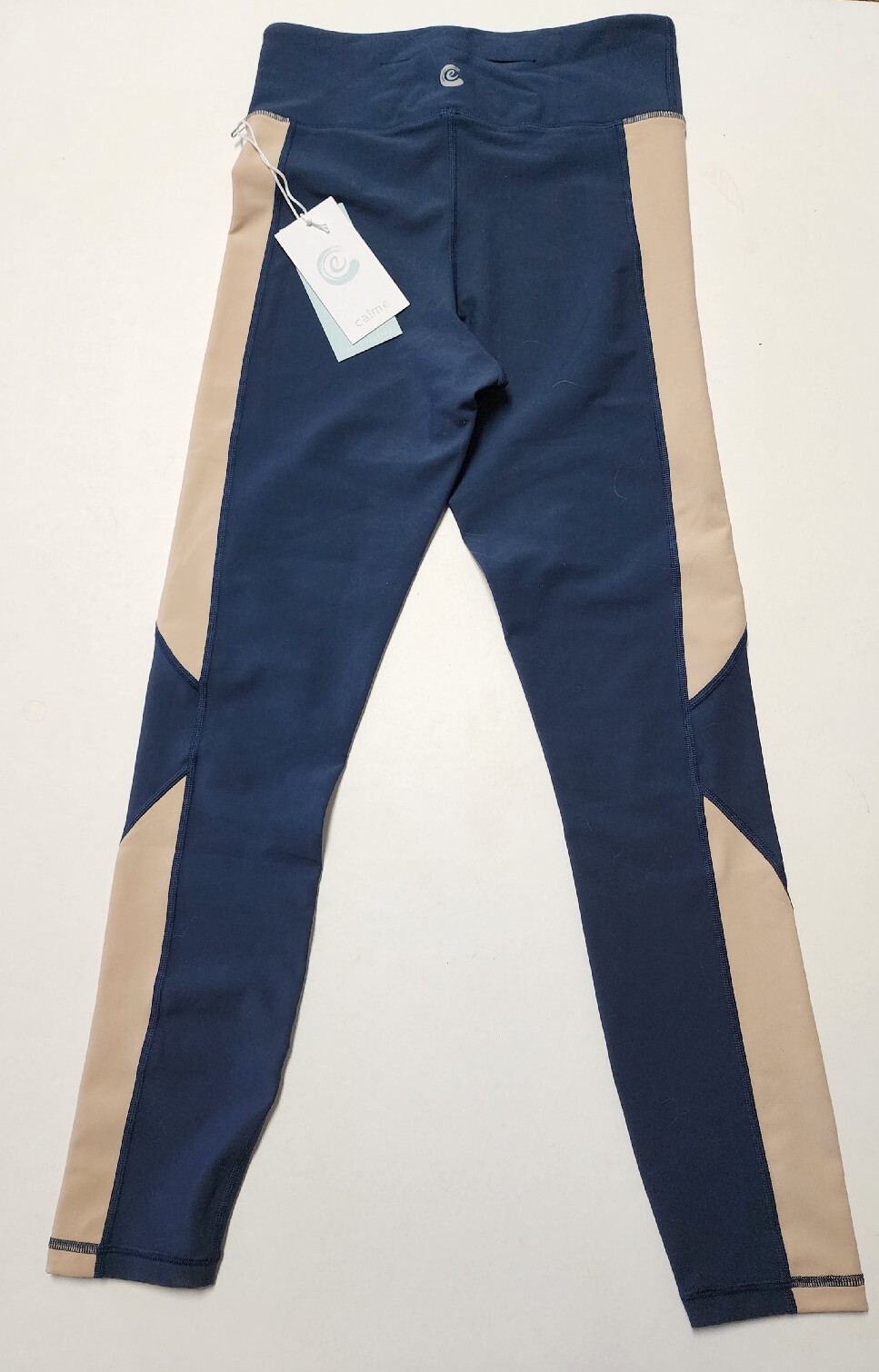 128 JOHNNY WAS Calme Leggings Yoga Pilates Blue w Beige Color Blocks