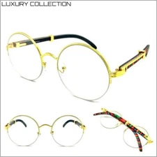 Classy Elegant Retro Hip Hop Style Clear Lens EYE GLASSES Large Round Gold Frame