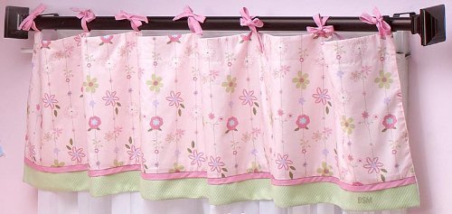 NoJo SPRING MEADOW Window Valance Pink Garden Floral Flowers  Tie Tab Top