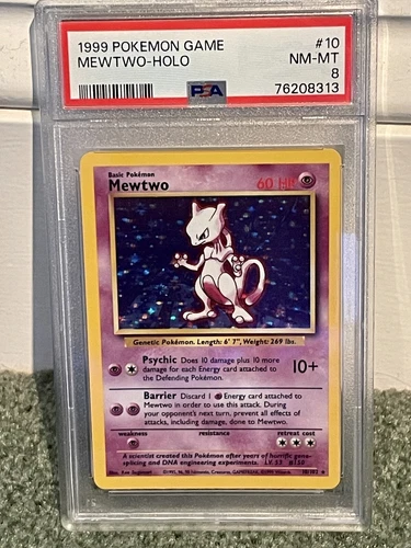 Pokémon PSA 8 TCG Mewtwo Base Set 10/102 Card Unlimited Holo Rare Vintage Old