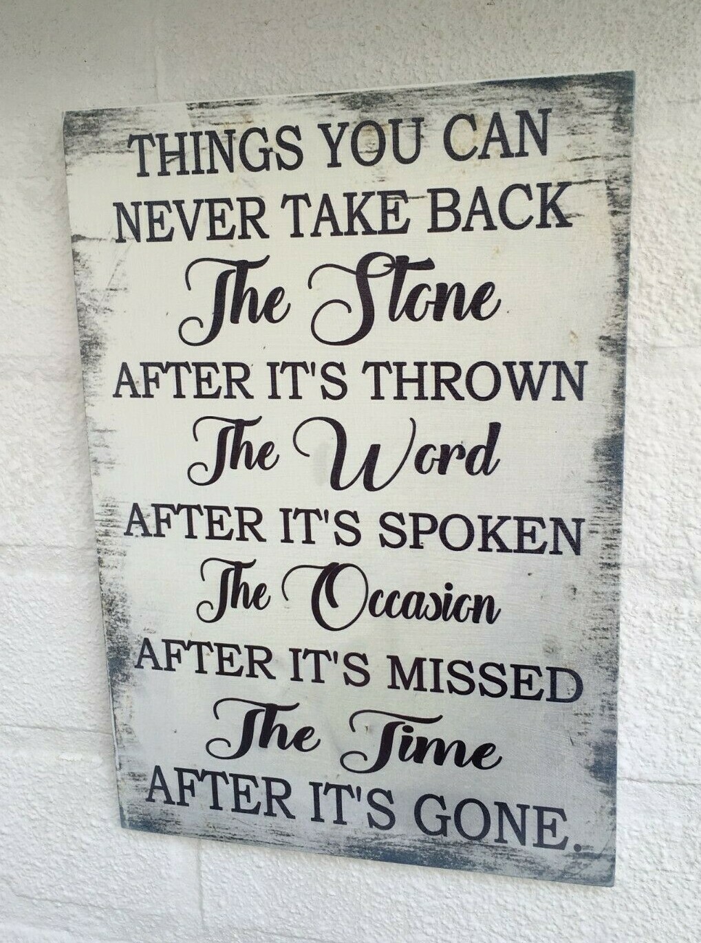 Things you can never take back the stone the word inspirational hanging