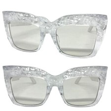 Oversized Classic Retro Clear Lens Slight Tint SUN GLASSES Big Thick Pearl Frame