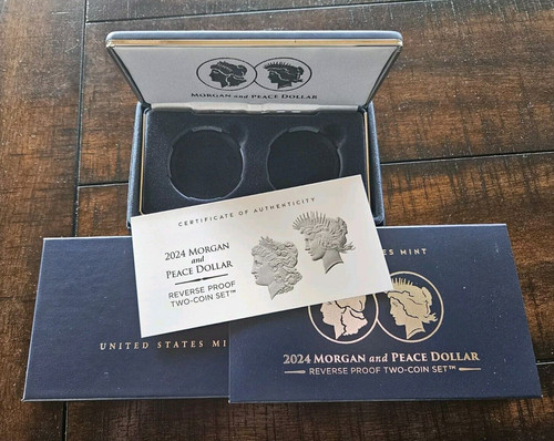 2024 Morgan & Peace Dollar Reverse Proof 2-Coin Set Box & COA | No Coins