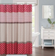 DECORATIVE FABRIC SHOWER CURTAIN WITH 12 METAL SHOWER CURTAIN HOOKS