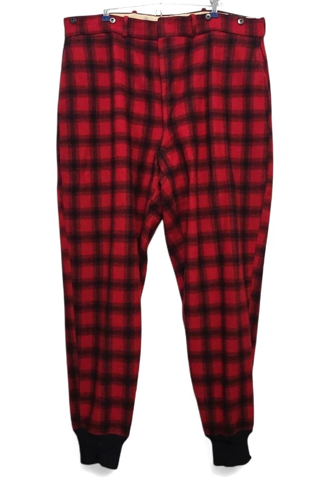 Vtg Woolrich Mackinaw Wool Pant Men Sz 38 Red Buffalo Plaid Hunting Workwear USA - Image 2 of 4