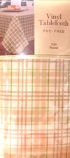 Elrene Home Fashions Tablecloth Homestead Plaid Tan Green 70 in Round NIB